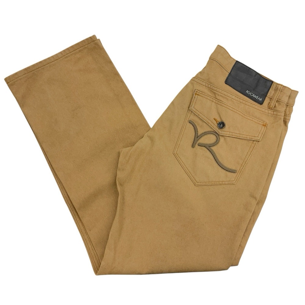 Vintage Rocawear Mens‎ Size 34 Tan Jeans Y2K Streetwear Hip Hop Embroidered Logo